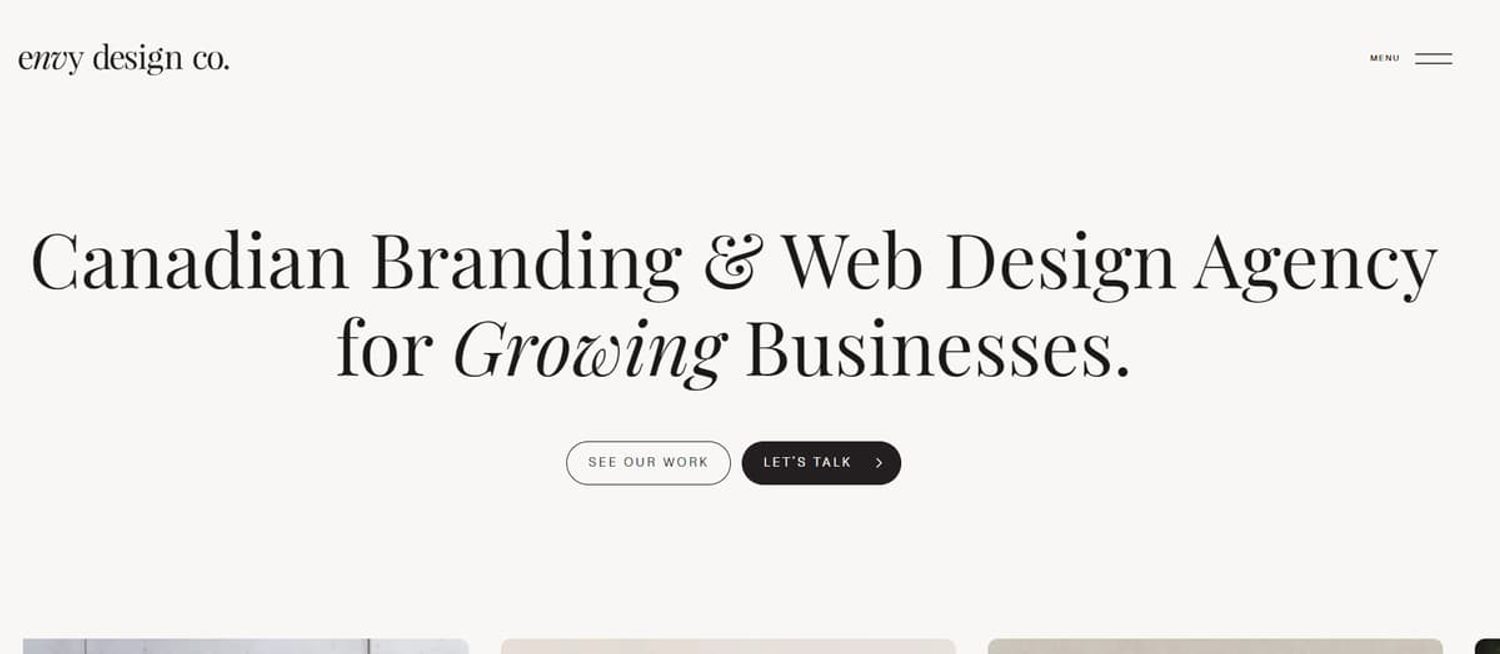 Envy Design Co. website banner: Canadian Branding & Web Design Agency for Growing Businesses.
