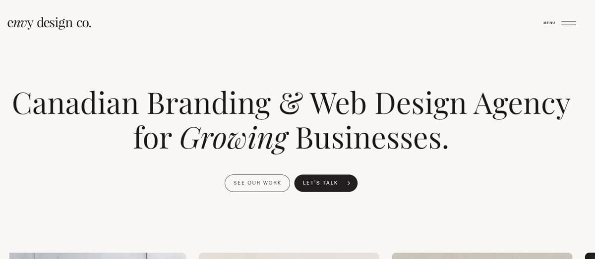Envy Design Co. website banner: Canadian Branding & Web Design Agency for Growing Businesses.