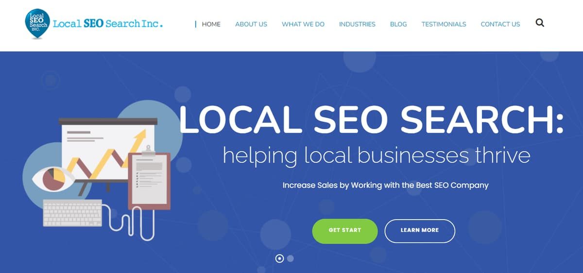 Homepage banner of the Local SEO Search Inc. website with navigation menu and headline.