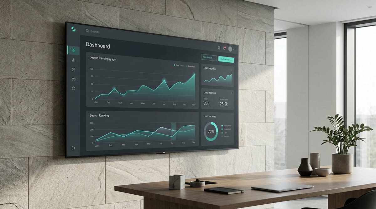 Live analytics dashboard showing real-time local SEO rankings and lead data