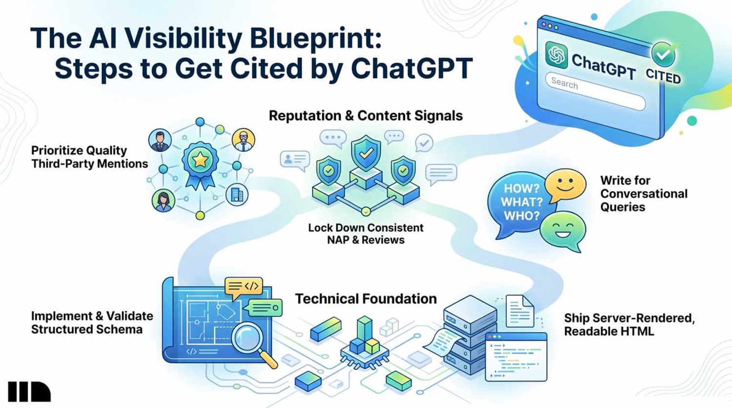 The AI Visibility Blueprint infographic outlining key steps for a business to get cited by ChatGPT.